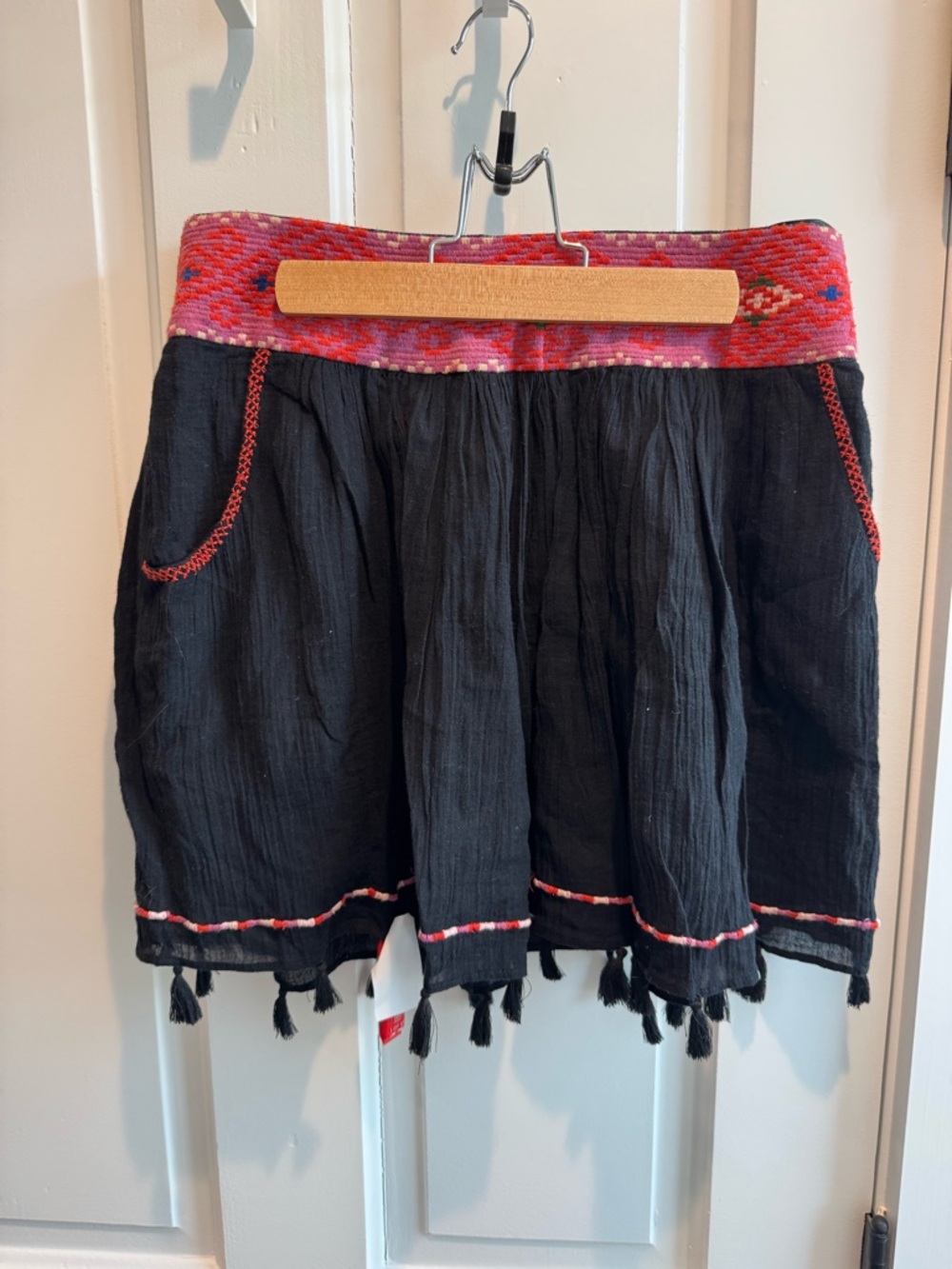 Joie Black Skirt with Pink and Red Embroidered Waistband
